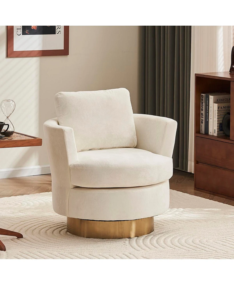 Simplie Fun Beige Velvet Swivel Accent Chair with Gold Base