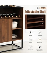 Sugift Wine Storage Cabinet Buffet Sideboard with Adjustable Shelf and Sliding Door