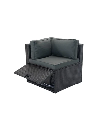 Simplie Fun 6-Pc Pe Rattan Sectional Outdoor Sofa Set, Black Wicker