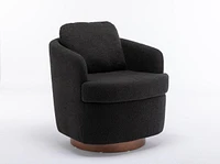 Boucle Fabric Swivel Accent Chair With Soild Wood Round Brown Base Leg