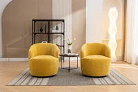 Chenille Fabric Swivel Accent Armchair Barrel Chair With Black Powder Coating Metal Ring, Yellow