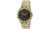 Swiss Edition Men's Two Tone Silver and 23K Gold Plated Multifunction Black Dial Gold Sports Bezel Dress Watch