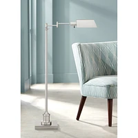 Jenson Traditional Farmhouse Adjustable Pharmacy Light Floor Lamp Swing Arm Standing Base 54" Tall Brushed Nickel Silver Metal for Living Room Re