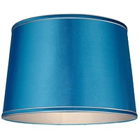 Springcrest Sydnee Satin Turquoise Medium Drum Lamp Shade 14" Top x 16" Bottom x 11" Slant x 11" High (Spider) Replacement with Harp and Finial