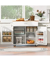 Simplie Fun Rolling Kitchen Island with Storage and Adjustable Shelf