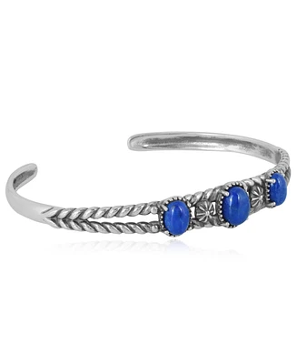 American West Jewelry Sterling Silver Genuine Lapis 3 Stone Cuff Bracelet Small - Large