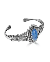 American West Jewelry Sterling Silver Women's Oval Genuine Lapis Cuff Bracelet Small - Large