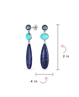 Bling Jewelry Multi Shape 3 Multi-Tier Dangling Cultured Freshwater Grey Pearl Blue Natural Turquoise Navy Sodalite Long Teardrop Earrings For Women