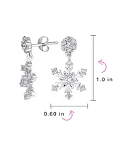 Bling Jewelry Winter Holiday Party Cz Cubic Zirconia Christmas Flower Frozen Snowflake Dangle Earrings For Women Sterling Silver