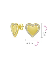 Bling Jewelry Minimalist Heart Shaped Stud Earrings Gold Plated Sterling Silver