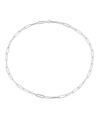 Bling Jewelry Minimalist Simple .925 Sterling Silver Rounded Paper Clip Chain Link Choker Collar Necklace For Women s Lightweight 14 Inch 3.5MM