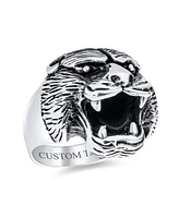 Bling Jewelry Hunter Animal Norse Viking Warrior Statement Signet Fierce Roaring 3D Big Bear Head Ring For Men Oxidized .925 Sterling Silver