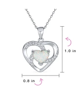 Bling Jewelry Opulence Cz Pave Accent Swirling Solitaire White Synthetic Opal Heart Necklace Pendant For Women Sterling Silver