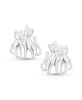 Bling Jewelry Best Friend Animal Lover Bff Pets Two Kitten Kitty Cat Stud Earrings For Women Sterling Silver