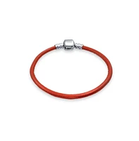 Bling Jewelry Starter Red Leather Bracelet For Women For Fits European Beads Charm 925 Sterling Silver 6.5 Inch