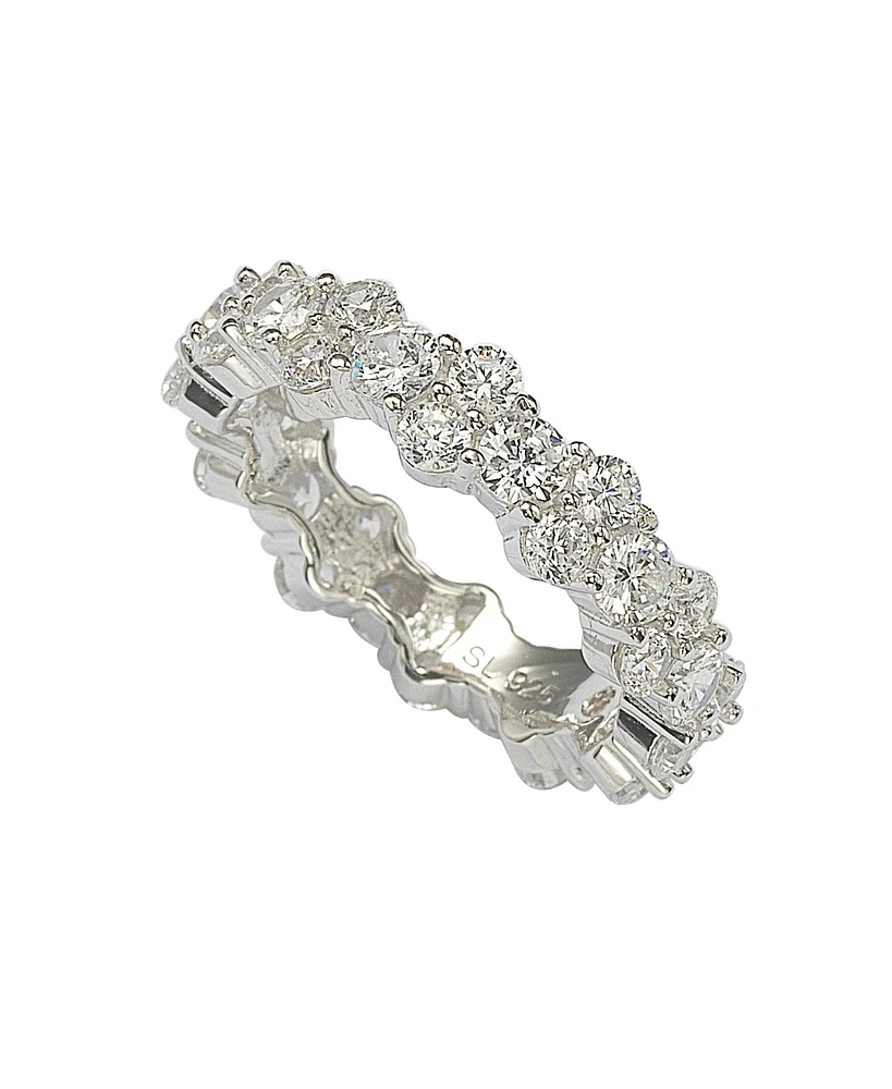 Suzy Levian New York Sterling Silver Cubic Zirconia Round Cut Cluster Eternity Band