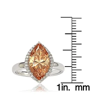 Suzy Levian Sterling Silver Cubic Zirconia Marquise-cut Halo Ring