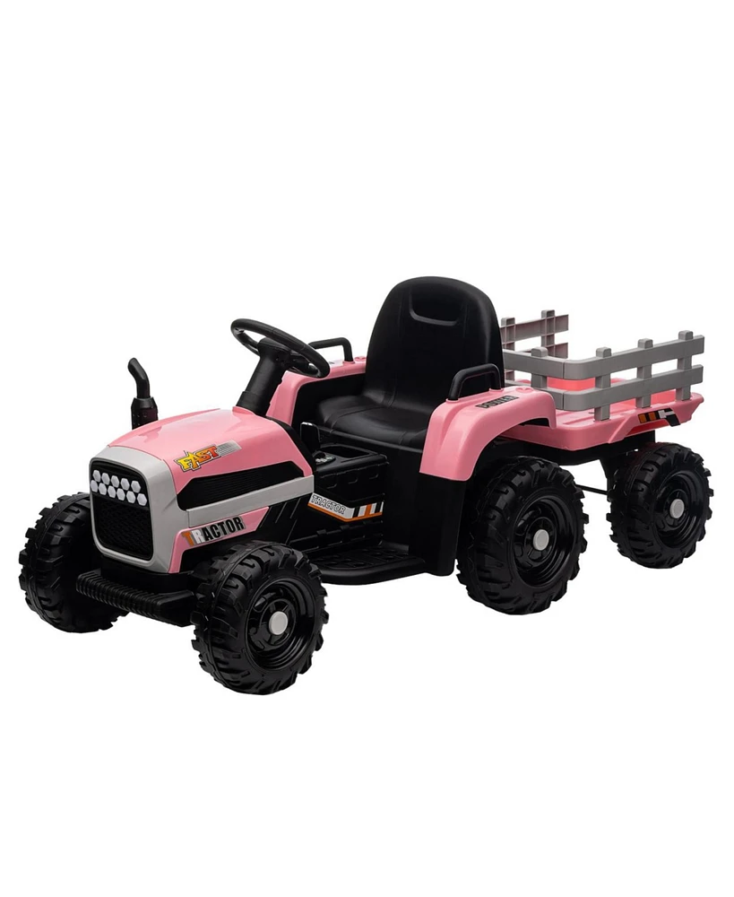 Simplie Fun Ride On Tractor With Trailer, 12V Battery Powered Electric Tractor Toy with Remote Control