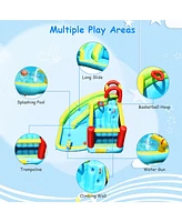 Inolait 6-in-1 Inflatable Bounce House with Climbing Wall and Basketball Hoop with Blower