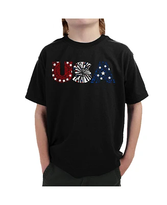 La Pop Art Boys Usa Fireworks Word T-Shirt