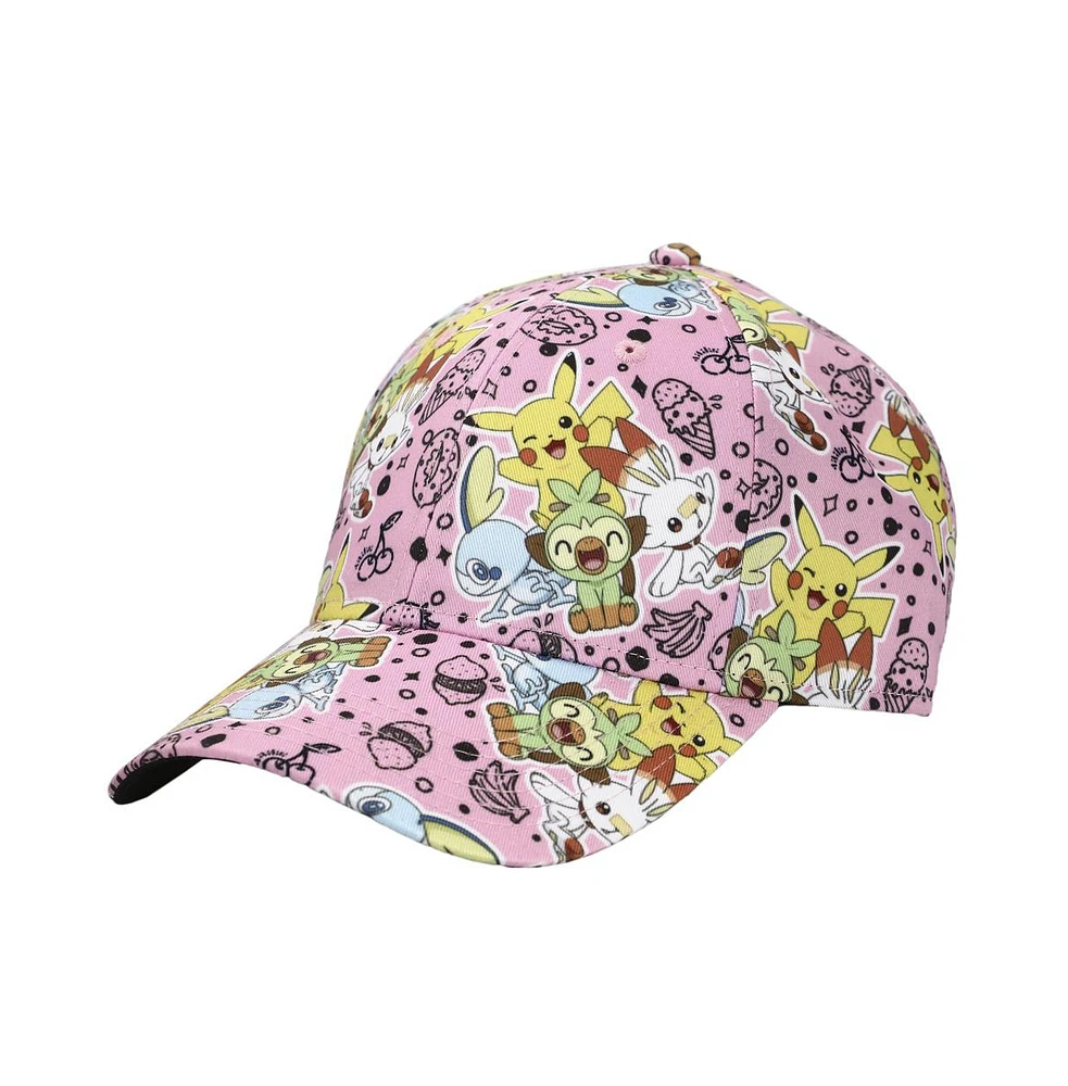 Pokemon Men's Anime Characters All Over Print Pink Snapback