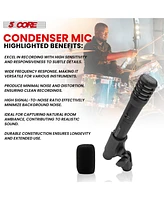 5 Core Professional Instrument Microphone Pencil Mic Condenser Cardioid Unidirectional Stick Microfono with Windscreen Mic Clip & Case Instru Mic 100