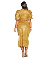 L I V D Plus Cheetah Foil Wrap Top and Midi Skirt Set
