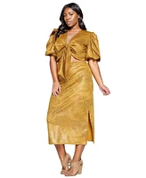 L I V D Plus Cheetah Foil Wrap Top and Midi Skirt Set
