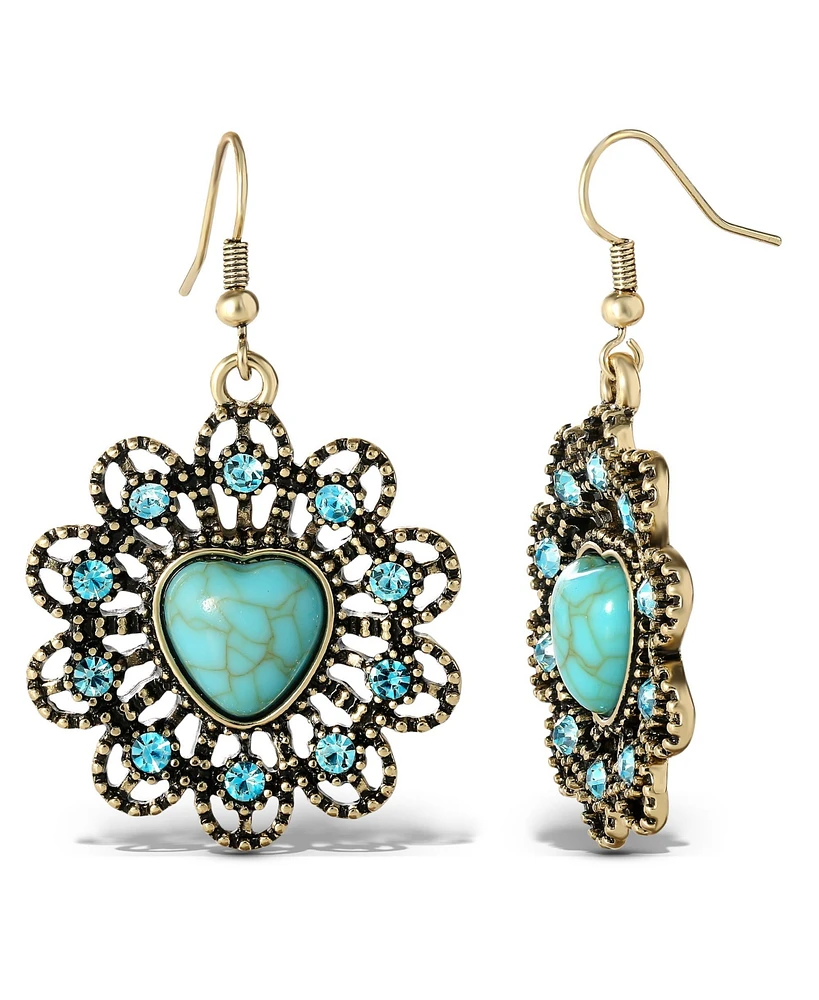 Jessica Simpson Women's Turquoise Stone Ornate Heart Earrings