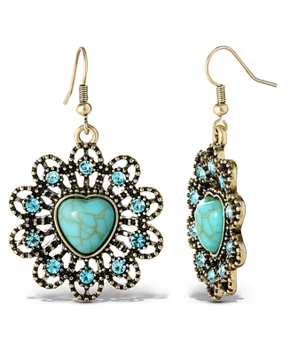 Jessica Simpson Women's Turquoise Stone Ornate Heart Earrings