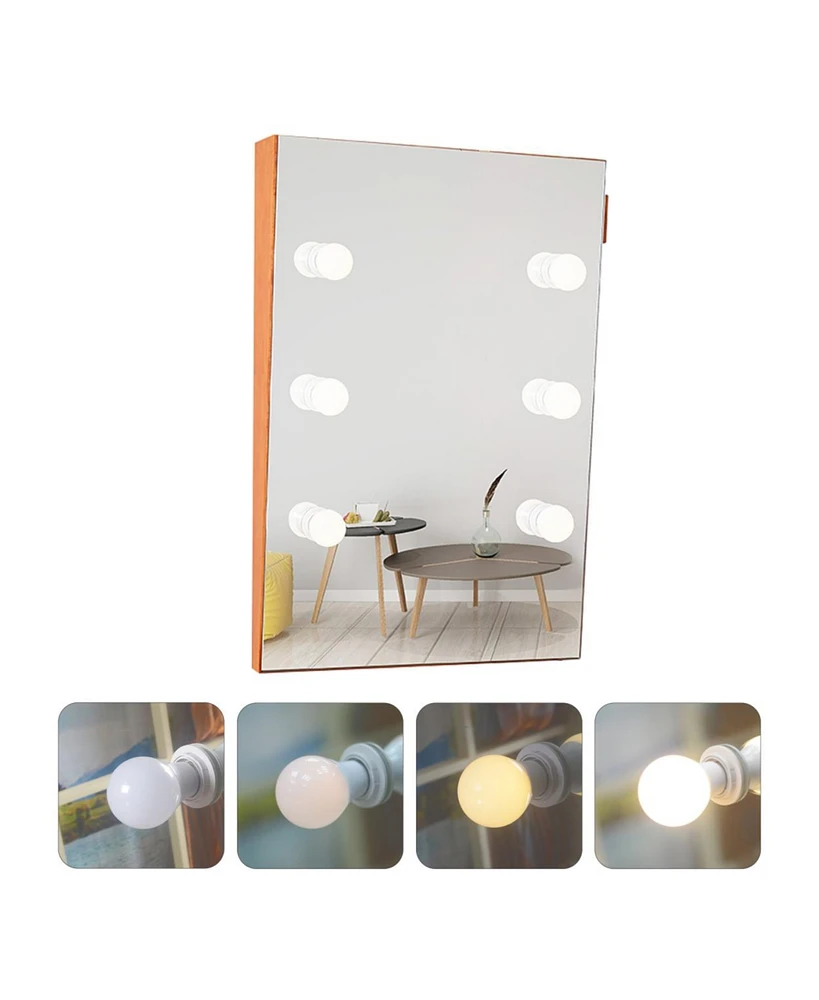 Simplie Fun Wooden Wall Vanity Mirror Makeup Mirror Dressing Mirror With Led Bulbs