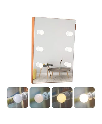 Simplie Fun Wooden Wall Vanity Mirror Makeup Mirror Dressing Mirror With Led Bulbs