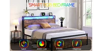 Queen Size Storage Bed with Led Lights & Charging Station
