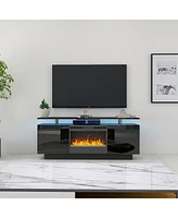 Black 160CM Tv cabinet with fireplace, color-changing heating, Led light