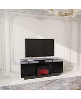 Streamdale Furniture Black 160CM Tv cabinet with fireplace, color-changing heating, Led light