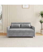 Streamdale Furniture Sofa Pull Out Bed Included Two Pillows 54" Grey Velvet Sofa For Small Spaces