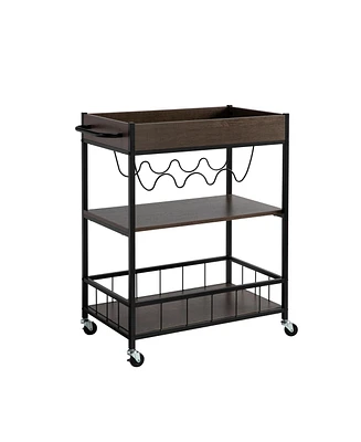 Simplie Fun Kitchen Cart Walnut Oak Black