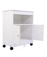 Streamdale Furniture White Wood Kitchen Microwave Cabinet Cart, 4 Wheels, Roomy Inner Space