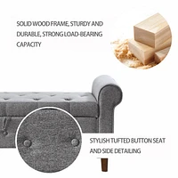 62" Bedroom Tufted Button Storage Bench, Linen Upholstered Ottoman,