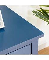 71" Stylish Tv Cabinet in Antique Blue, Solid Wood Frame, Glass Door & Metal Handle