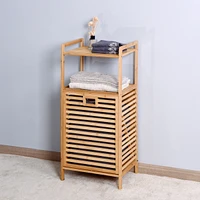 Bathroom Laundry Basket Bamboo Storage Basket With 2-Tier Shelf 17.32 X 13 X 37.8 Inch