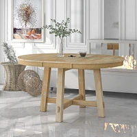 Streamdale Furniture Farmhouse Round Extendable Dining Table With 16 Leaf Wood Kitchen Table