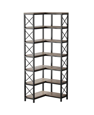 Tribesigns 7 Shelf Corner Bookcase, Industrial Large Corner