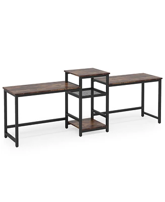 Tribesigns 96.9" Double Computer Desk with Printer Shelf, Extra Long Two Person Desk Workstation with Storage Shelves, Large Office Desk Study Writing