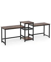 Tribesigns 96.9" Double Computer Desk with Printer Shelf, Extra Long Two Person Desk Workstation with Storage Shelves, Large Office Desk Study Writing