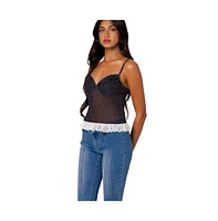 Women's Polka Dot Cupped Mesh Top