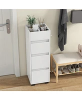 Slickblue Bathroom Floor Cabinet with 3 Drawers 4 Top Dividers and 1 Towel Rack-White