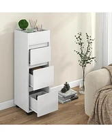 Slickblue Bathroom Floor Cabinet with 3 Drawers 4 Top Dividers and 1 Towel Rack-White