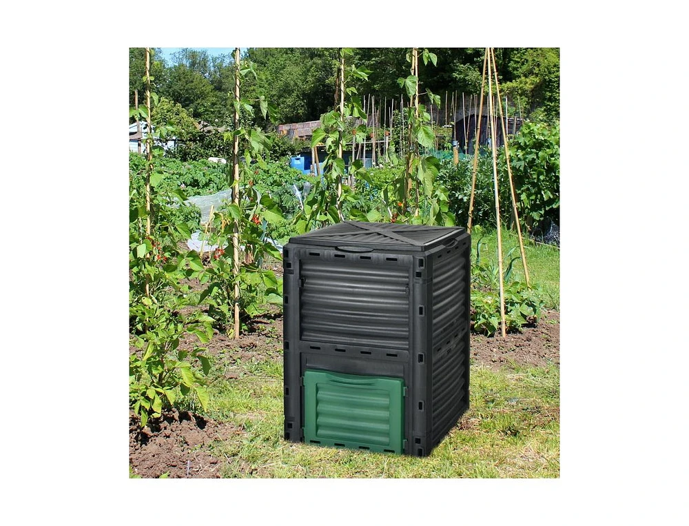 Slickblue 80-Gallon Outdoor Composter with Large Openable Lid and Bottom Exit Door