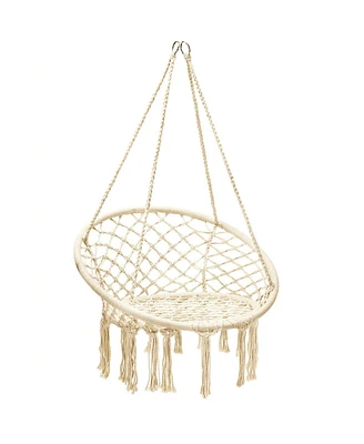 Slickblue Hanging Macrame Hammock Chair with Handwoven Cotton Backrest